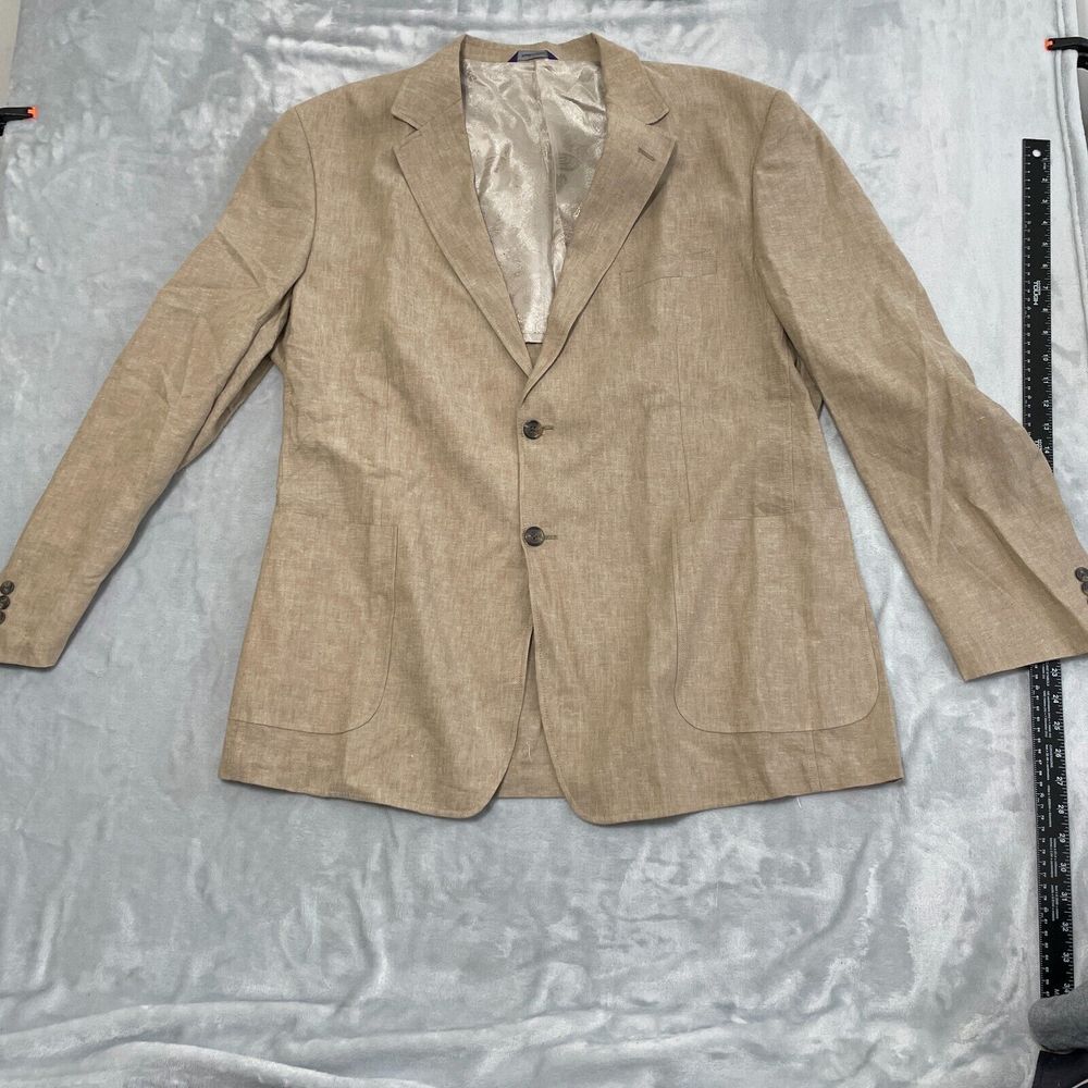 Alan Flusser Linen Sport Coat Mens Extra Large Beige Blazer Suit Jacket Summer*